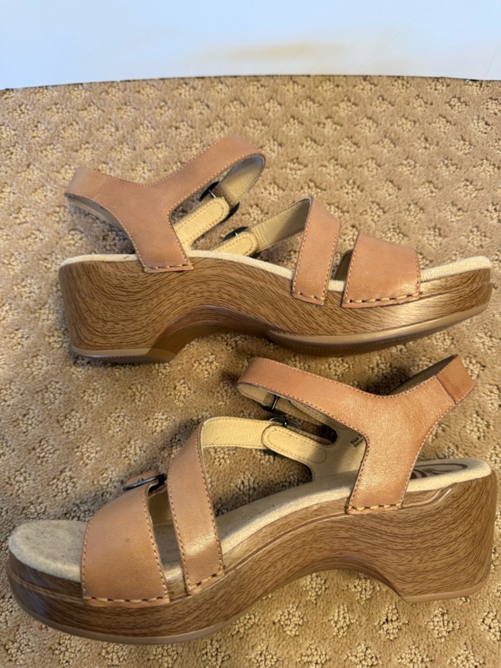 Dansko Tan Brown Leather Wedge Sandals - Picture 5 of 8